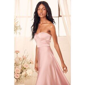 Lulus Real Romantic Light Rose Satin Strapless Maxi Dress Pink - Size XL